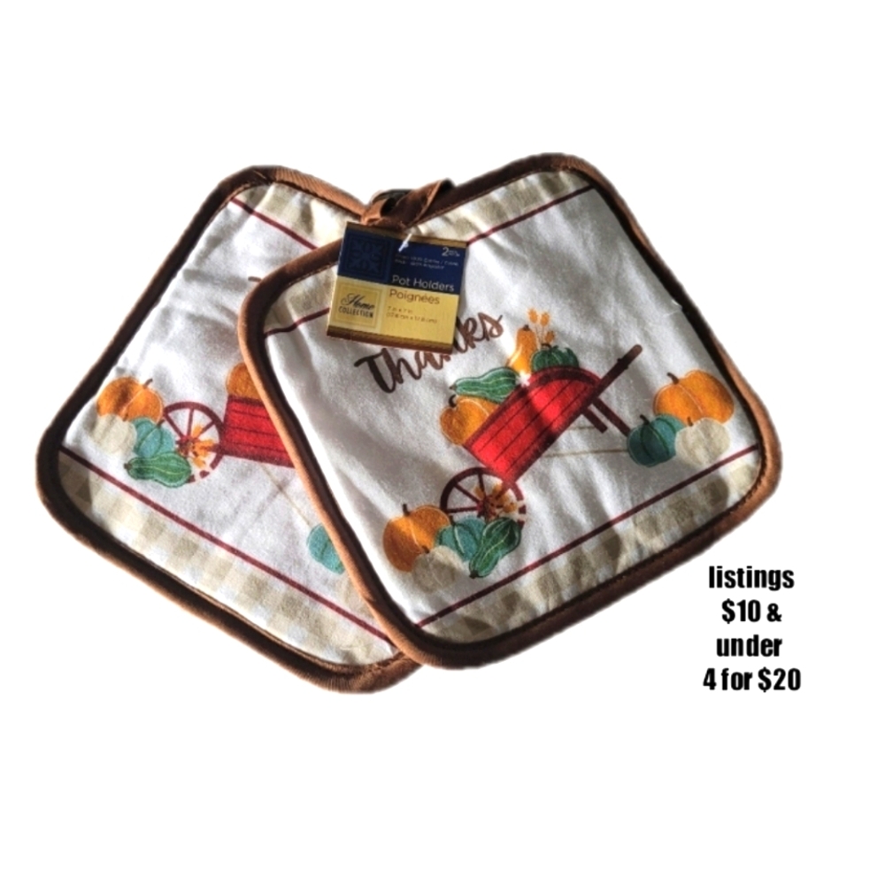 Oven Mitts Pot Holders 2 Pack Set Wheelbarrow Pumpkins Gourd Squash Holiday Fall